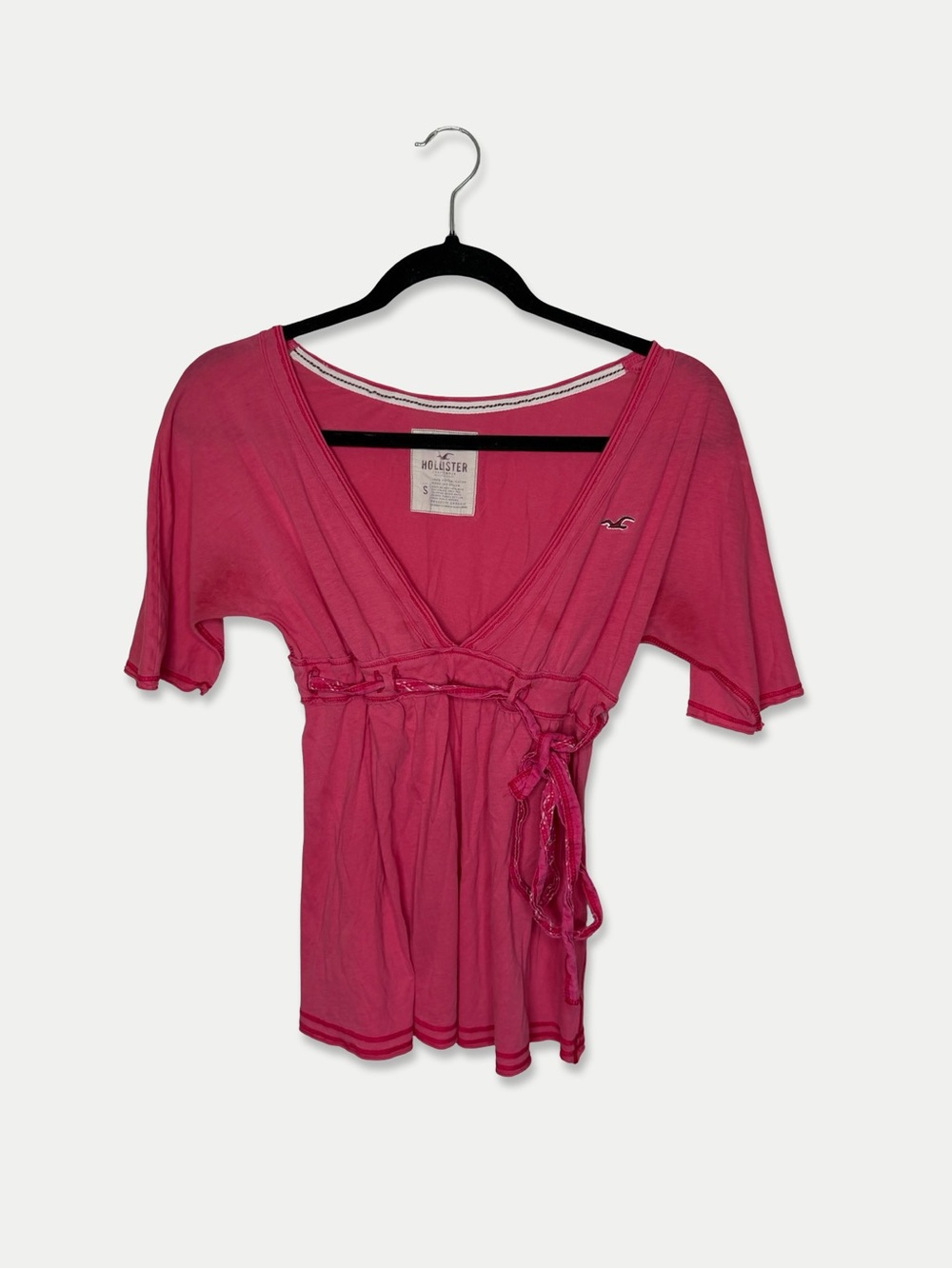 Vintage Hollister Babydoll Half Sleeve Top Small Pink Front Tie Pre-Owned